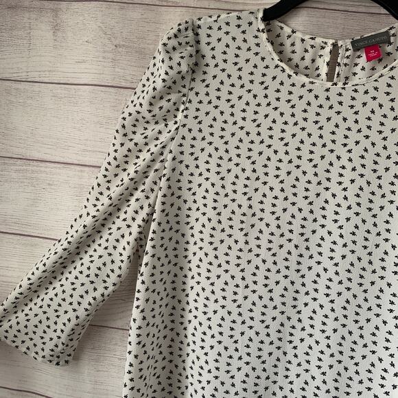 Vince Camuto White and Black Floral Blouse Pouf Shoulders Size Medium - Picture 4 of 12